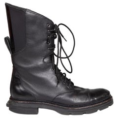 Used Yohji Yamamoto Y-3 Black Leather Lace Up Logo Combat Boots Size UK 5