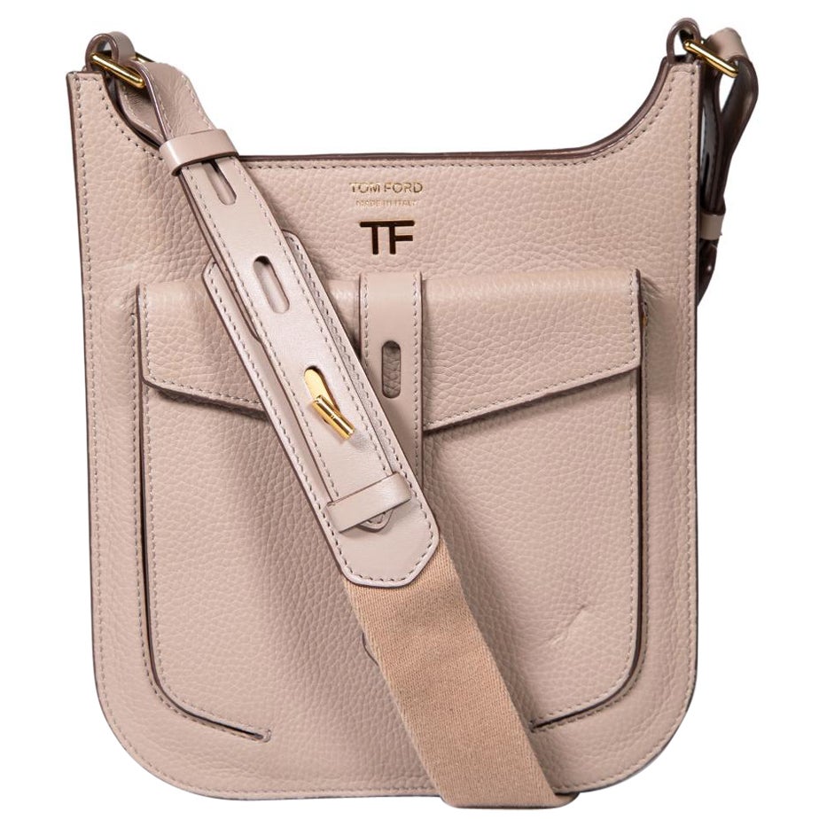 Tom Ford Beige Grain Leather Medium T-Twist Crossbody Bag For Sale