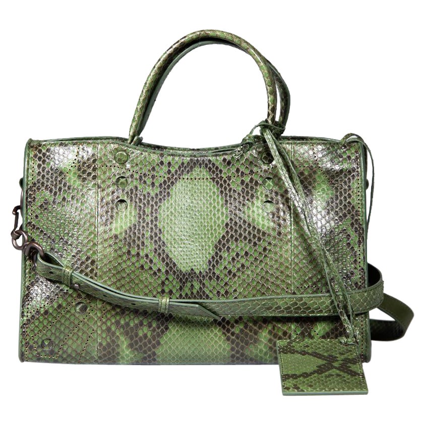 Balenciaga Green Snakeskin Mini Blackout City Handbag For Sale