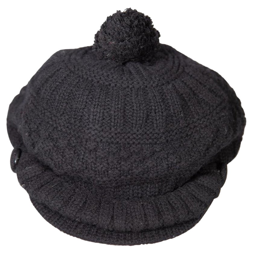 Yohji Yamamoto Black Wool Pom Pom Knit Hat For Sale