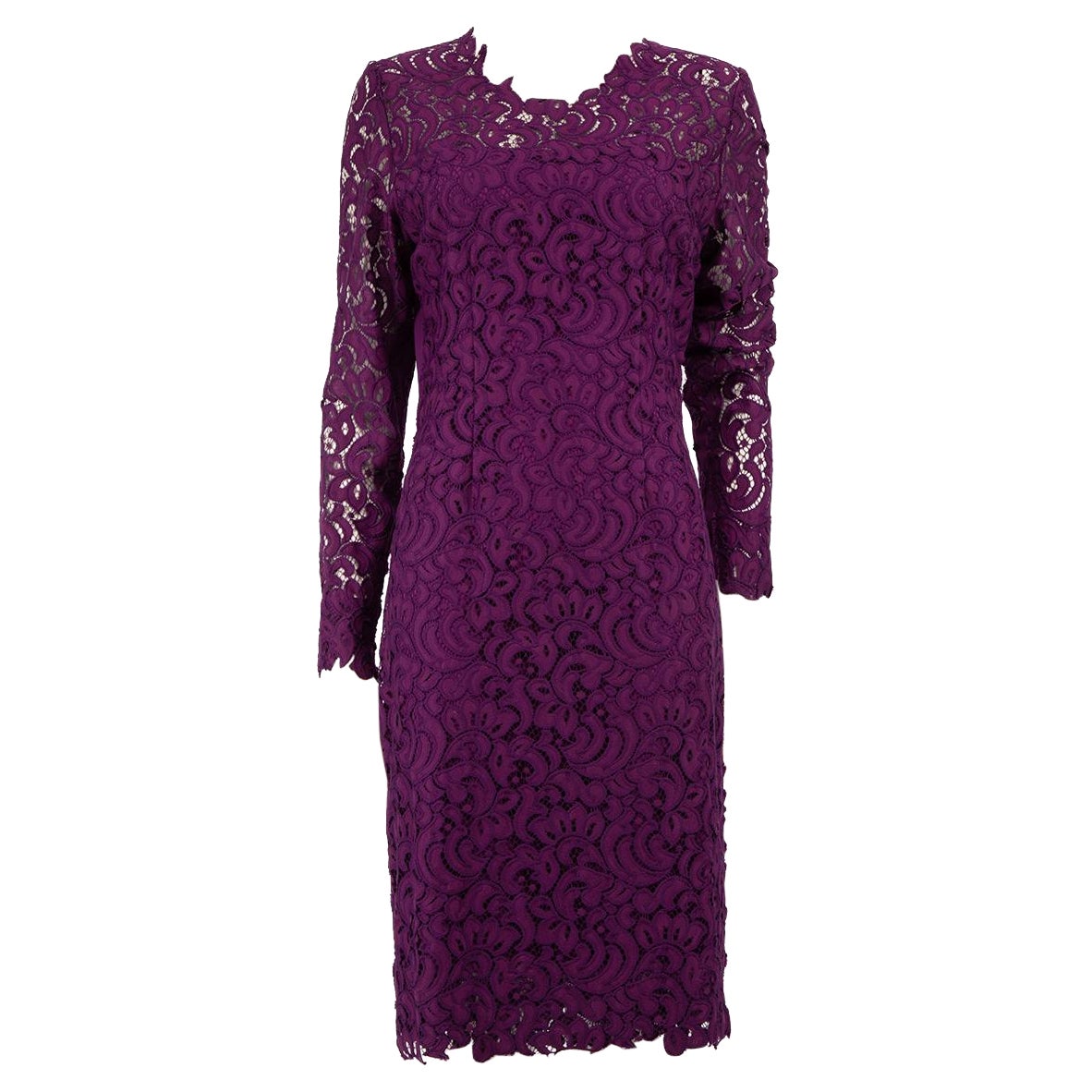 Elie Tahari Purple Lace Round Neck Midi Dress Size XXL For Sale