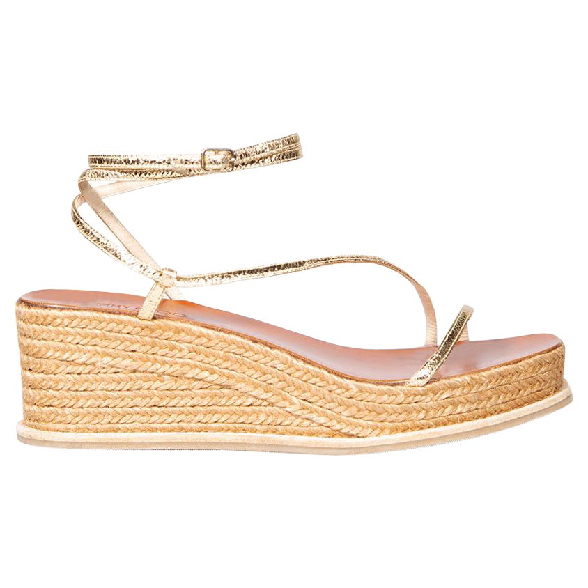 Jimmy Choo Gold Leather Wedge Sandals Size IT 37 For Sale