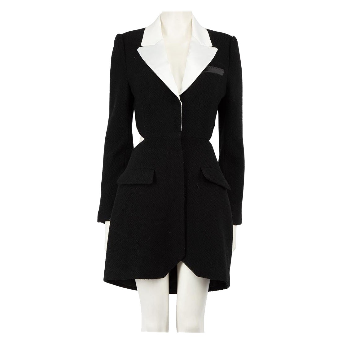 Self-Portrait Black Wool Tuxedo Cut Out Mini Dress Size L For Sale
