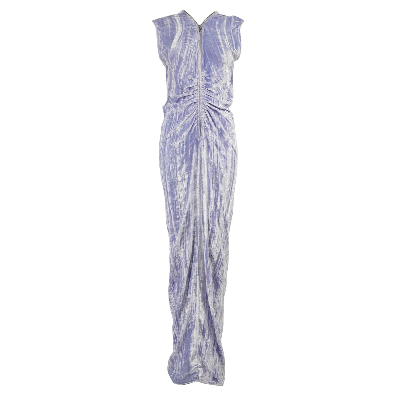 Bottega Veneta Lilac Velvet Ruched Zip Maxi Dress Size S For Sale