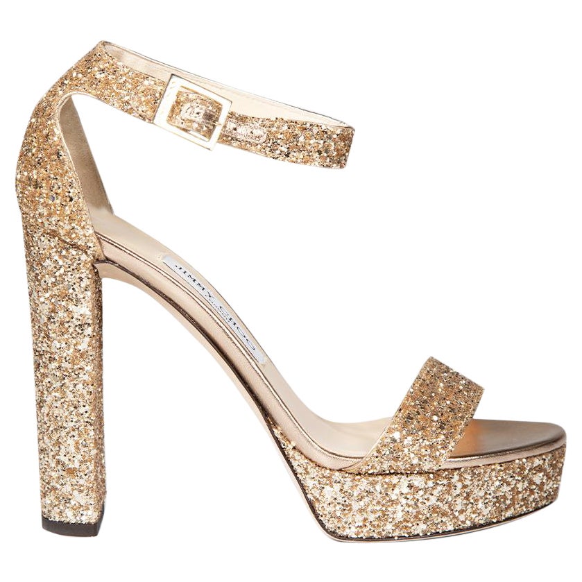 Jimmy Choo Gold Glitter Heels Size IT 38.5 For Sale
