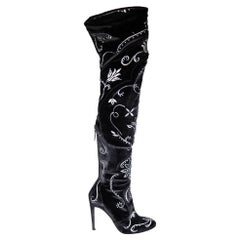 Aquazzura Velvet noir Floral Over the Knee Boots Size IT 38