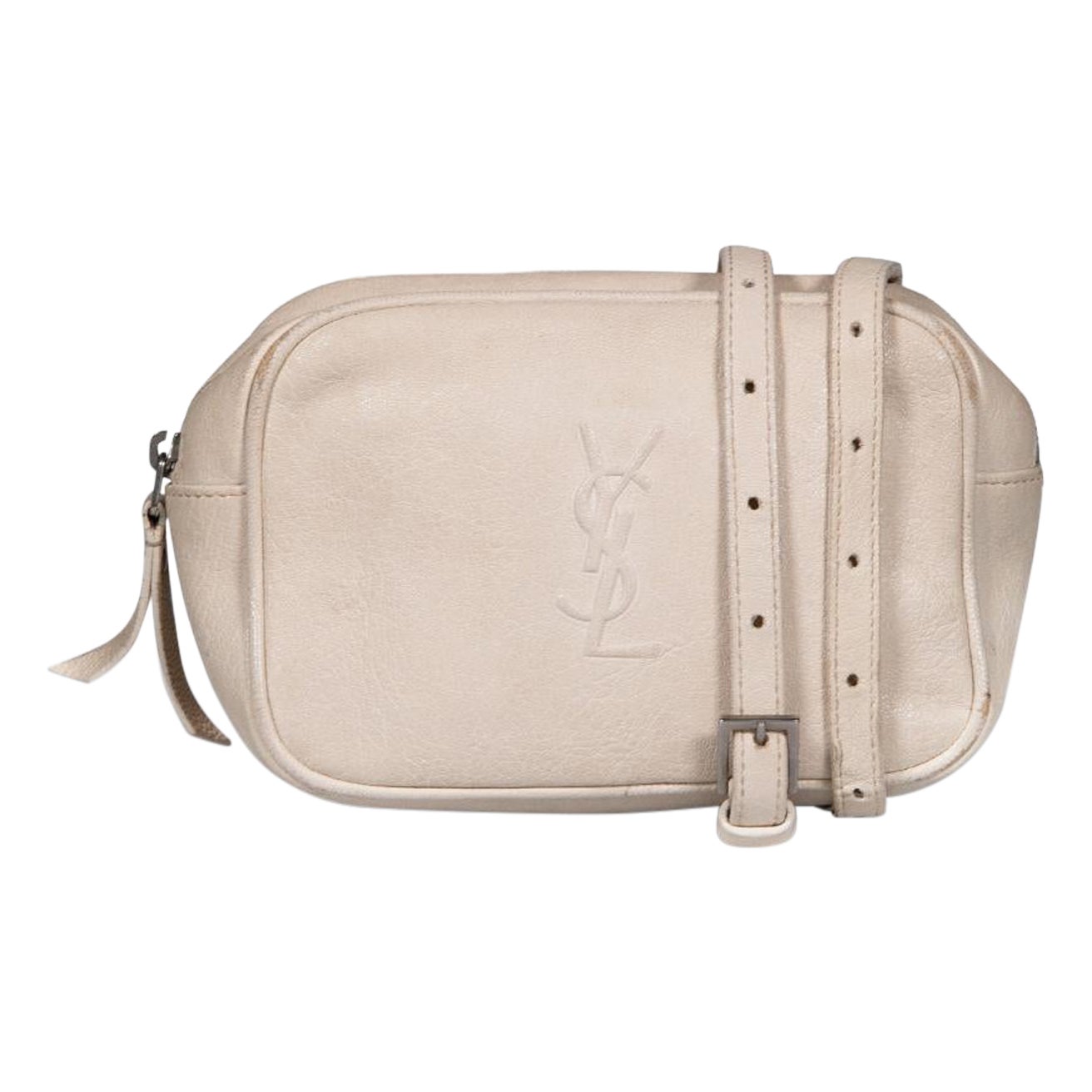 Saint Laurent Ecru Leather Monogram Lou Belt Bag For Sale