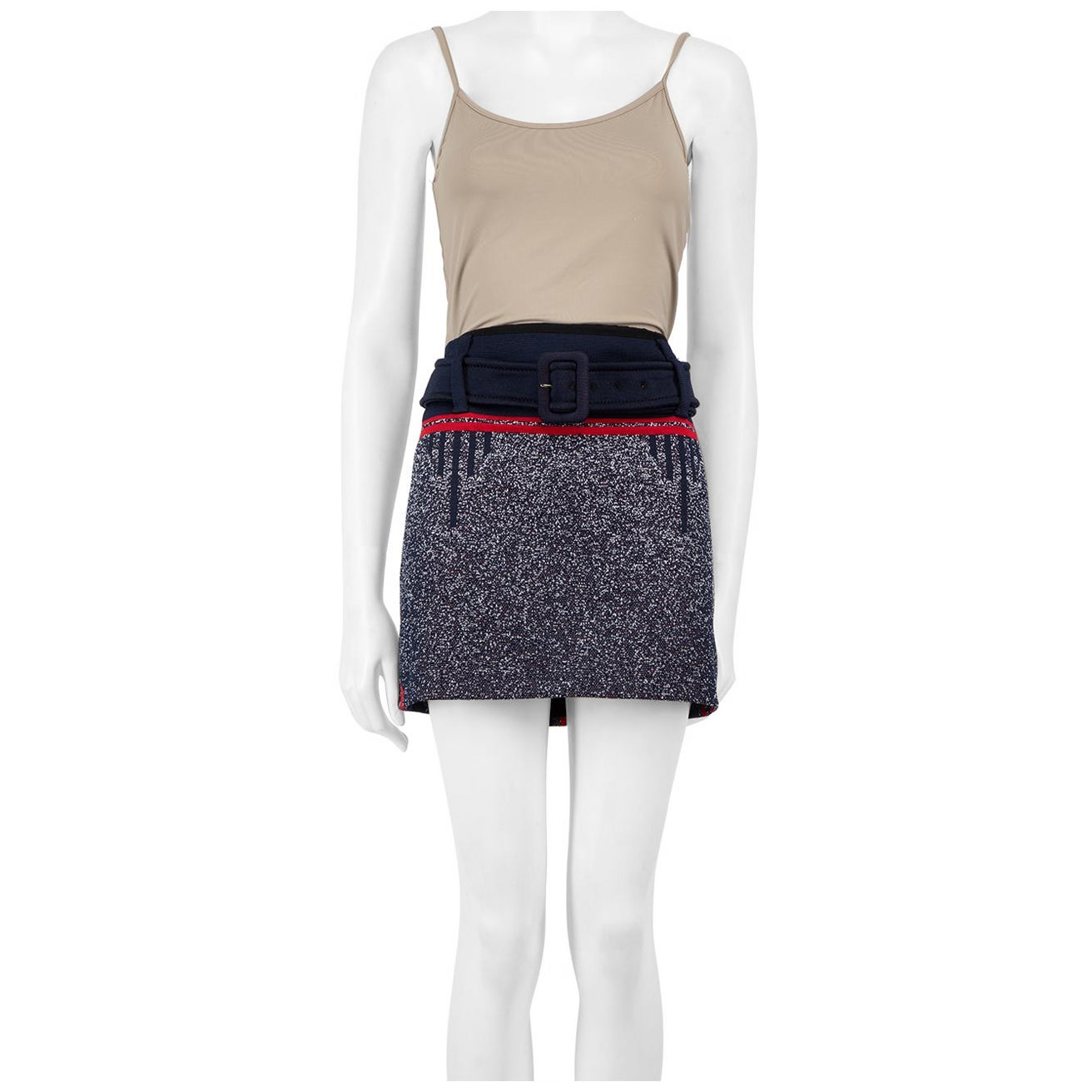 Prada Navy Belted Mini Skirt Size M For Sale