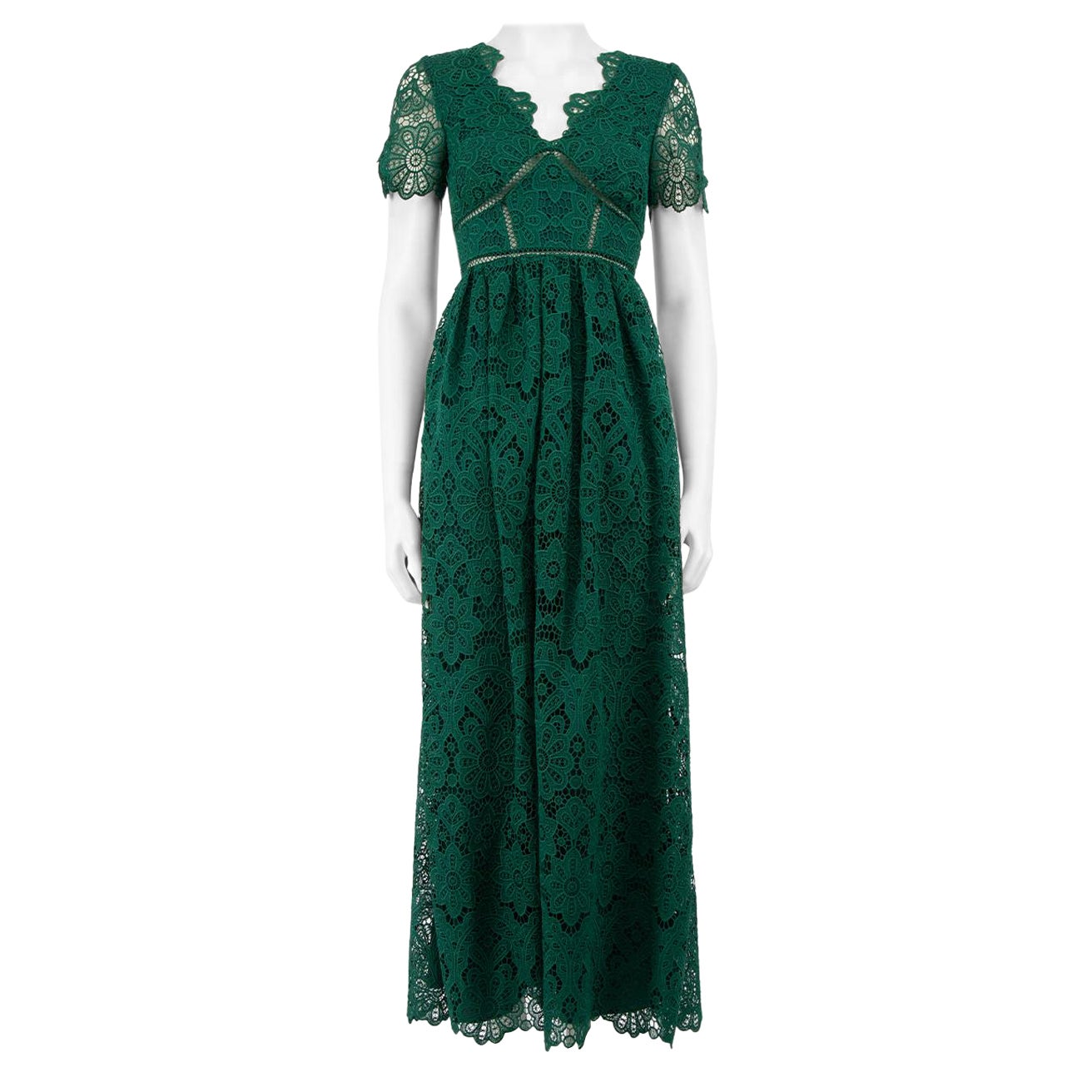 Self-Portrait Green Guipure Lace Floral Maxi Gown Size XS For Sale