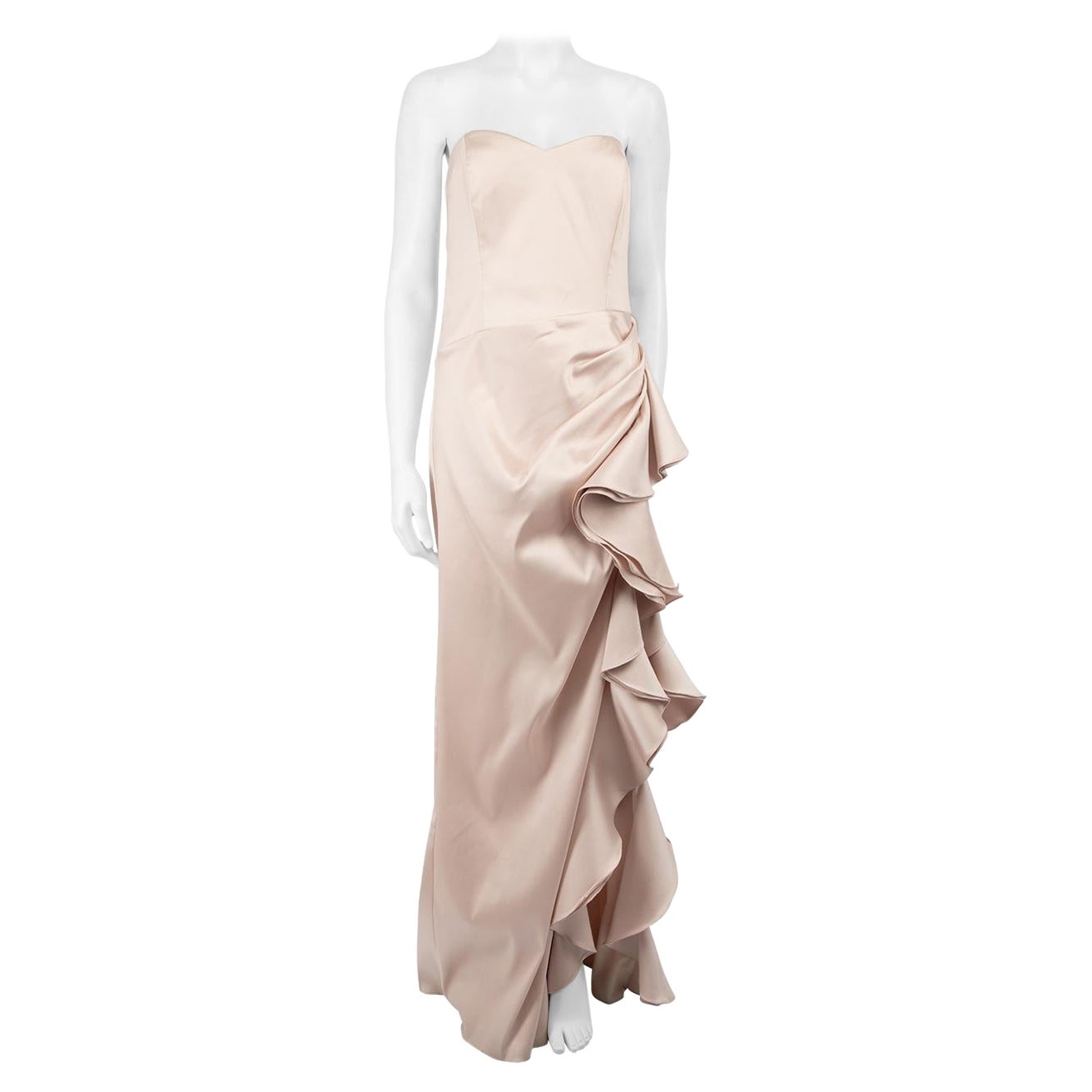Badgley Mischka Pink Silk Ruffle Hem Maxi Gown Size XL For Sale
