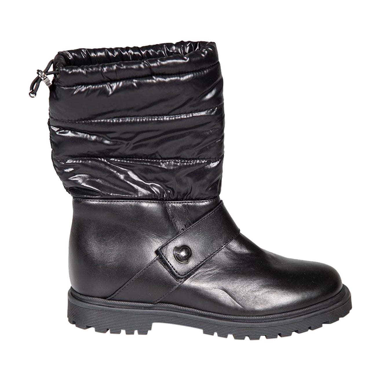 Moncler Black Leather Puffer Snow Boots Size IT 35 For Sale