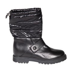 Moncler Black Leather Puffer Snow Boots Size IT 35