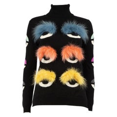 Fendi Black Wool Turtleneck Fur Eyes Jumper Size XS