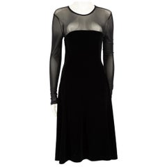 Ganni Black Velvet Sheer Panel Dress Size M