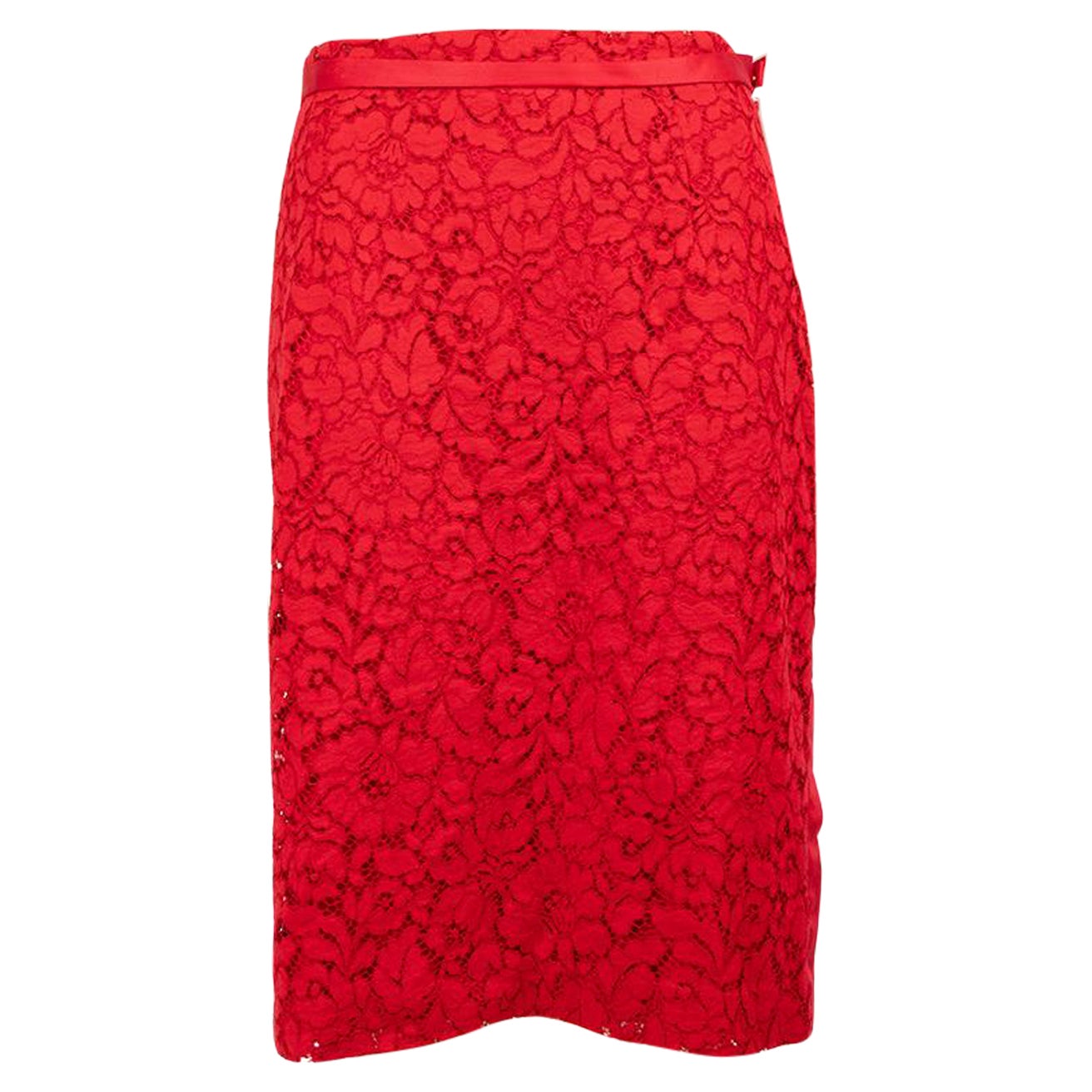 Carolina Herrera Red Lace Knee Length Skirt Size S For Sale