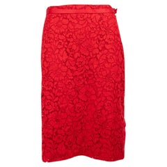 Carolina Herrera Jupe longue longueur genou en dentelle rouge taille S