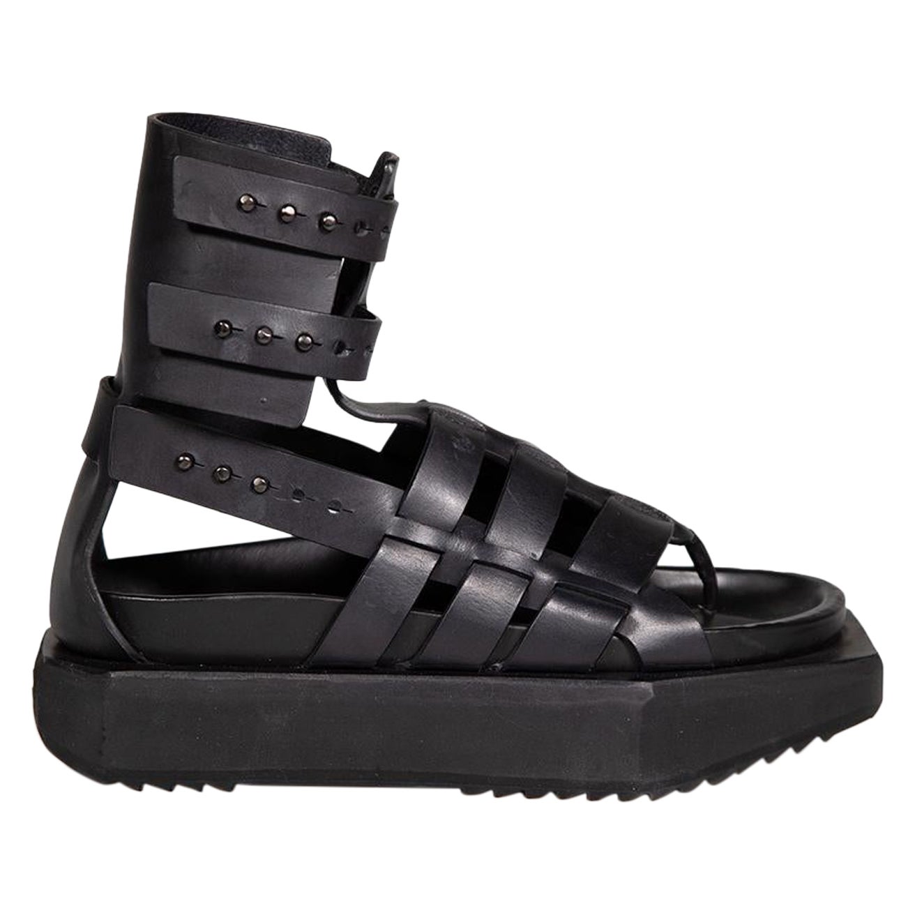 Rick Owens 2016 S/S Black Leather Turbo Cyclop Sandals Size IT 39 For Sale
