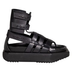 Used Rick Owens 2016 S/S Black Leather Turbo Cyclop Sandals Size IT 39