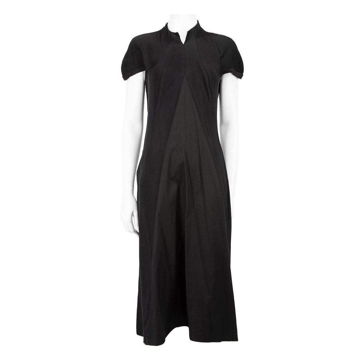 Yohji Yamamoto - Robe midi noire à manches courtes, taille M en vente