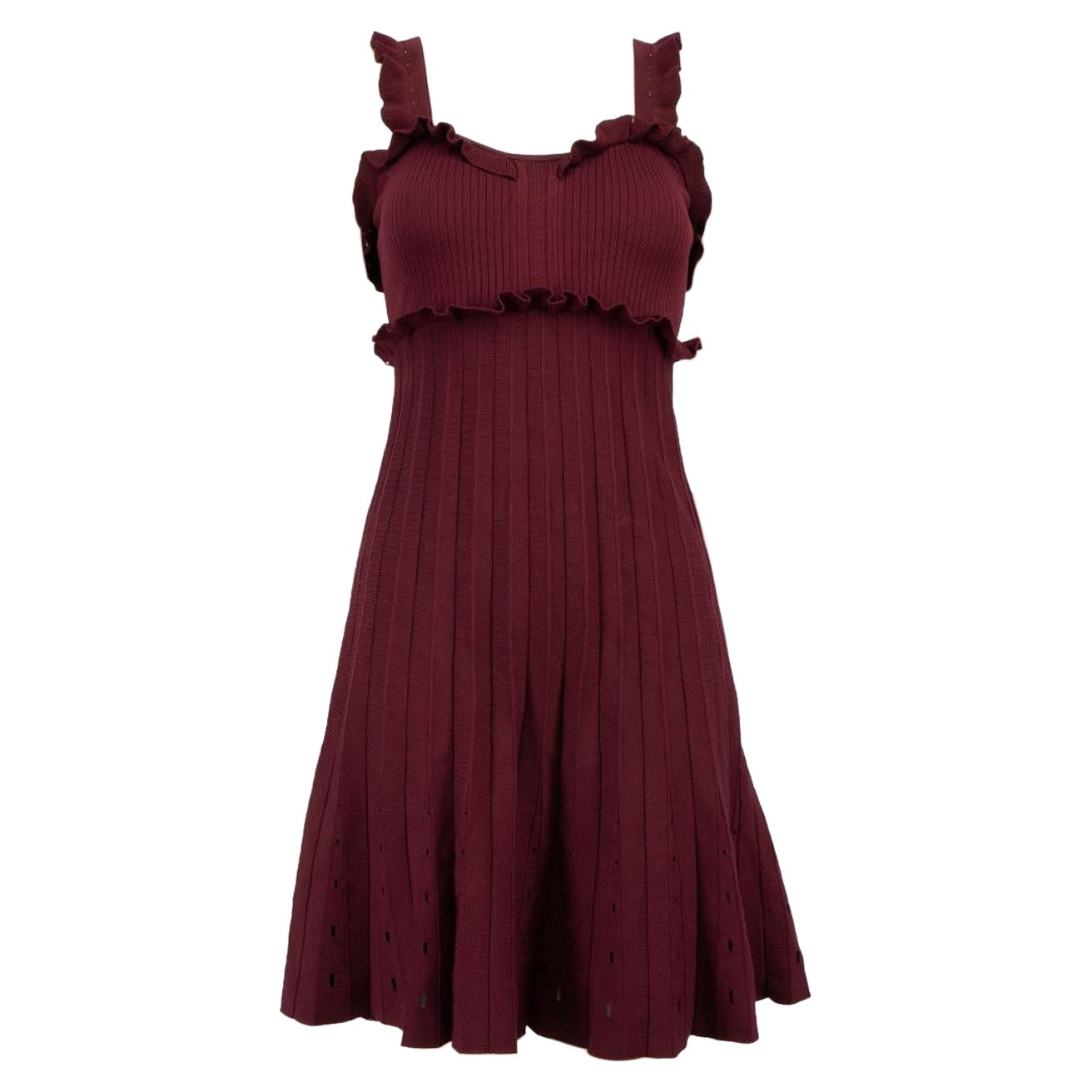 Sandro Burgundy Ruffle Trim Pleated Mini Dress Size S For Sale