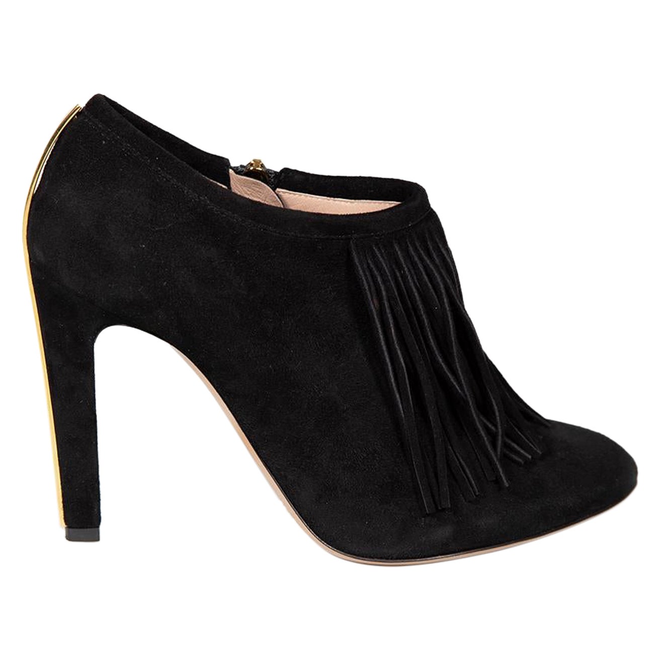 Chloé Black Suede Fringe Trim Ankle Boots Size IT 38.5 For Sale