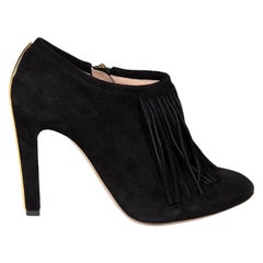 Used Chloé Black Suede Fringe Trim Ankle Boots Size IT 38.5