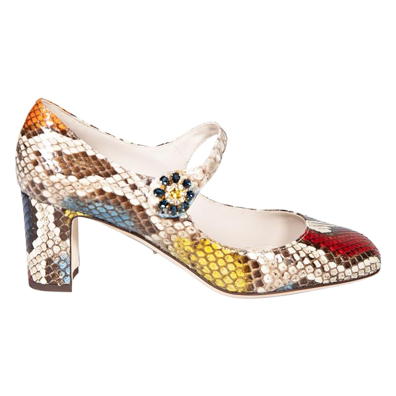 Dolce & Gabbana Python Leather Mary Jane Shoes Size IT 38.5 For Sale
