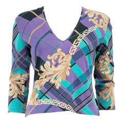 Used Versace Versace Jeans Couture Printed Pattern Mid-Sleeve Top Size M