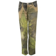 Used Roberto Cavalli Green Denim Leaf Print Jeans Size XS