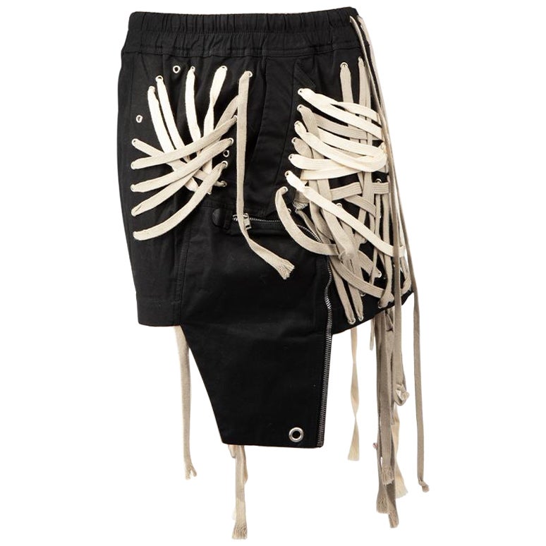 Rick Owens jupe noire à cordon de serrage superposé, taille S en vente