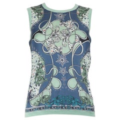 Used Versace Blue Silk Baroque Print Knit Top Size S