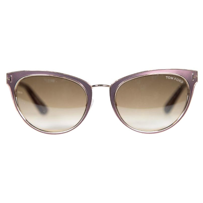 Tom Ford Shiny Dark Brown Nina Cat Eye Sunglasses For Sale
