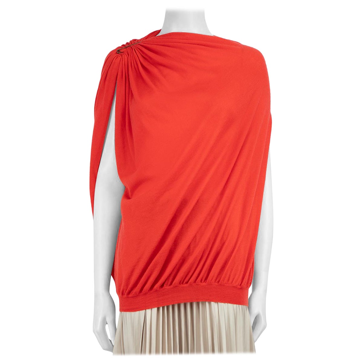 Lanvin Red Cashmere Fine Knit Draped Shoulder Top Size S For Sale