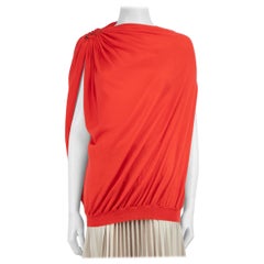 Lanvin Red Cashmere Fine Knit Draped Shoulder Top Size S