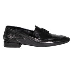 Furla Black Leather High Shine Buckle Loafers Size IT 40