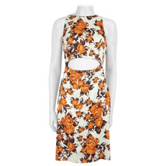 Suno Orange Silk Floral Cut-Out Mini Dress Size S