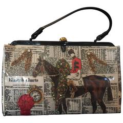 Equestrian Themed Soure Scene Bag. 1950's.