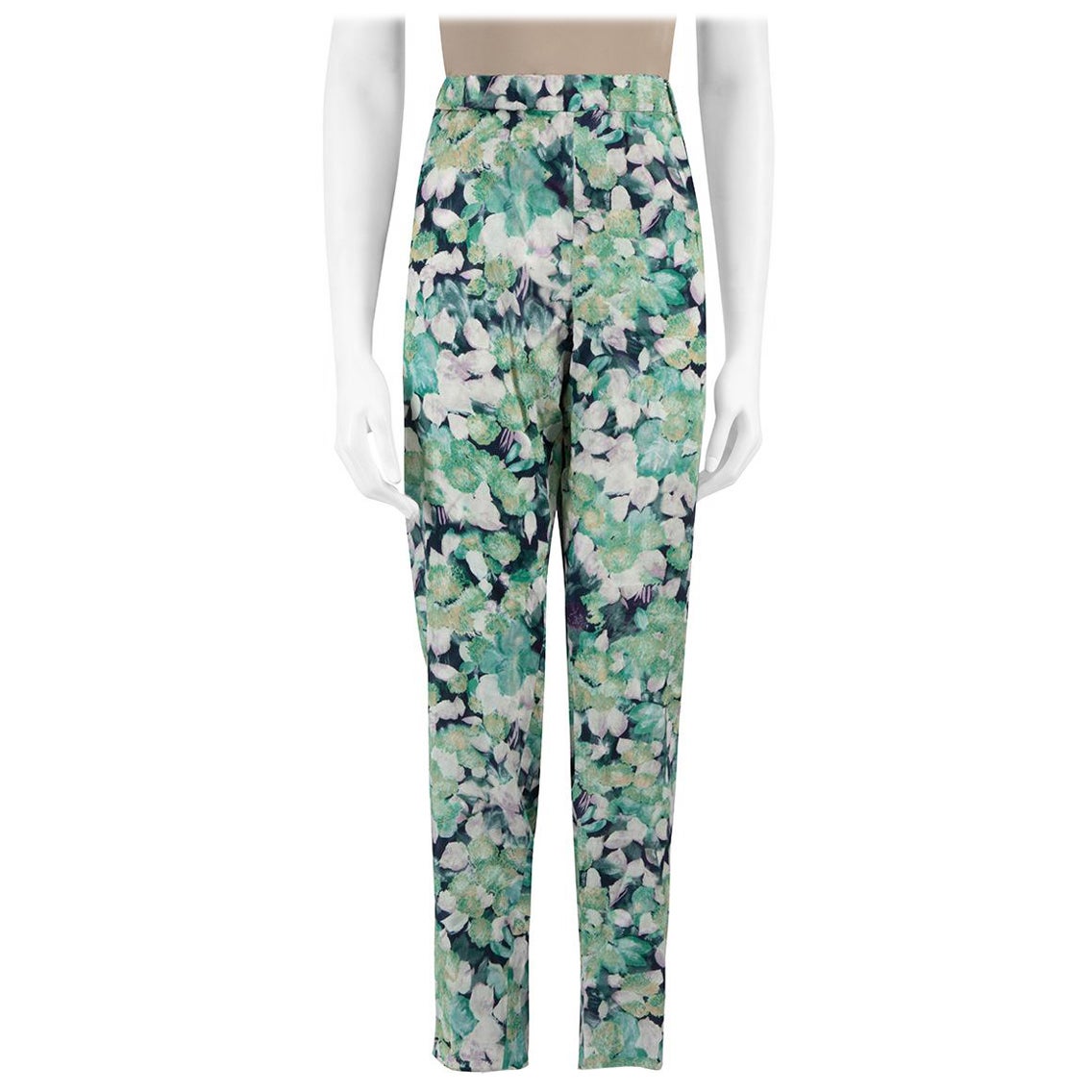Dries Van Noten Green Floral Print Tapered Trousers Size XXL For Sale