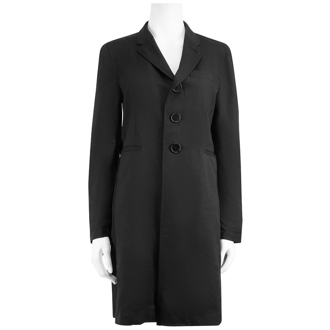 Comme Des Garcons Comme Des Garcons BLACK Black Wool Mid Length Coat Size L For Sale