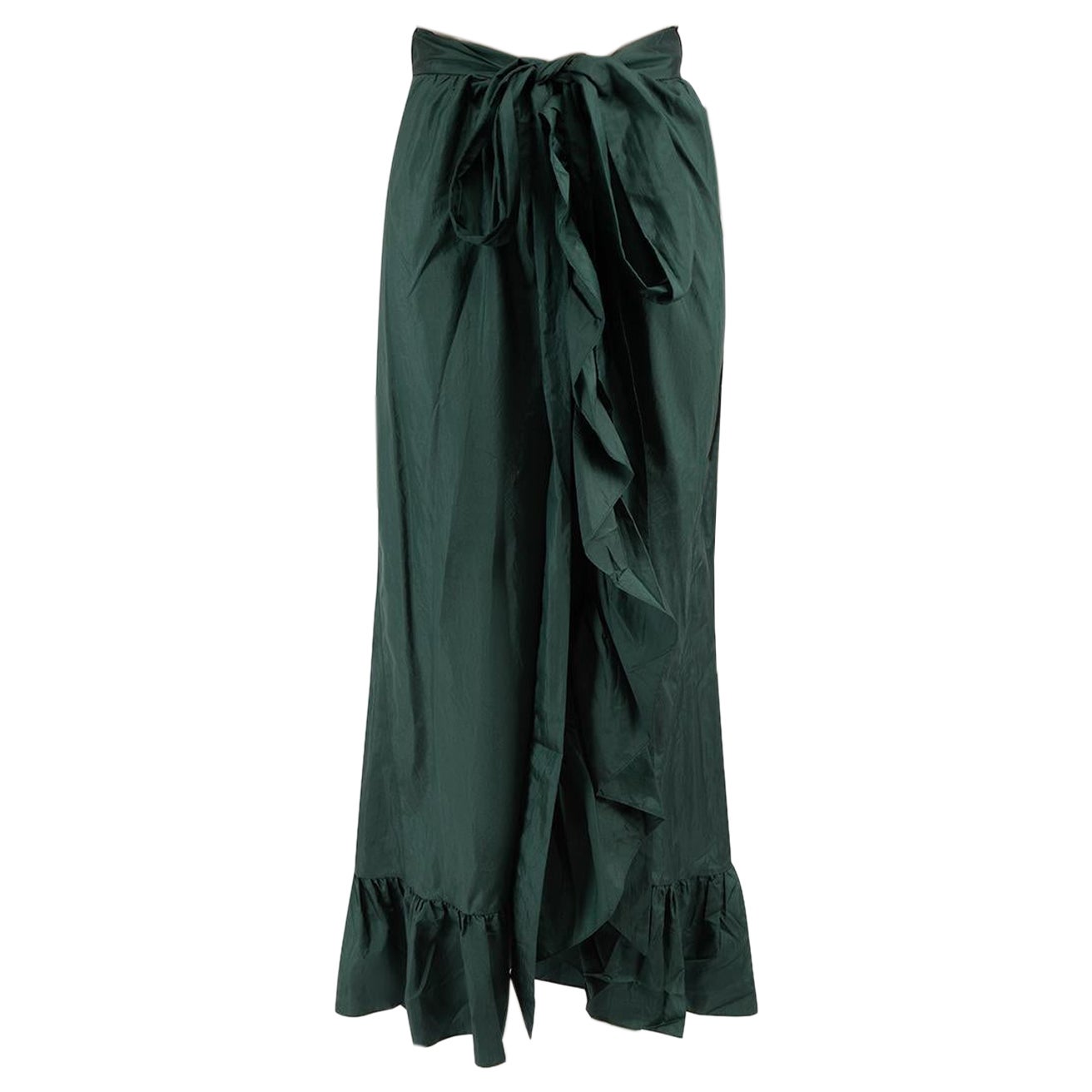Isabel Marant Green Ruffle Trimmed Wrap Midi Skirt Size XS For Sale