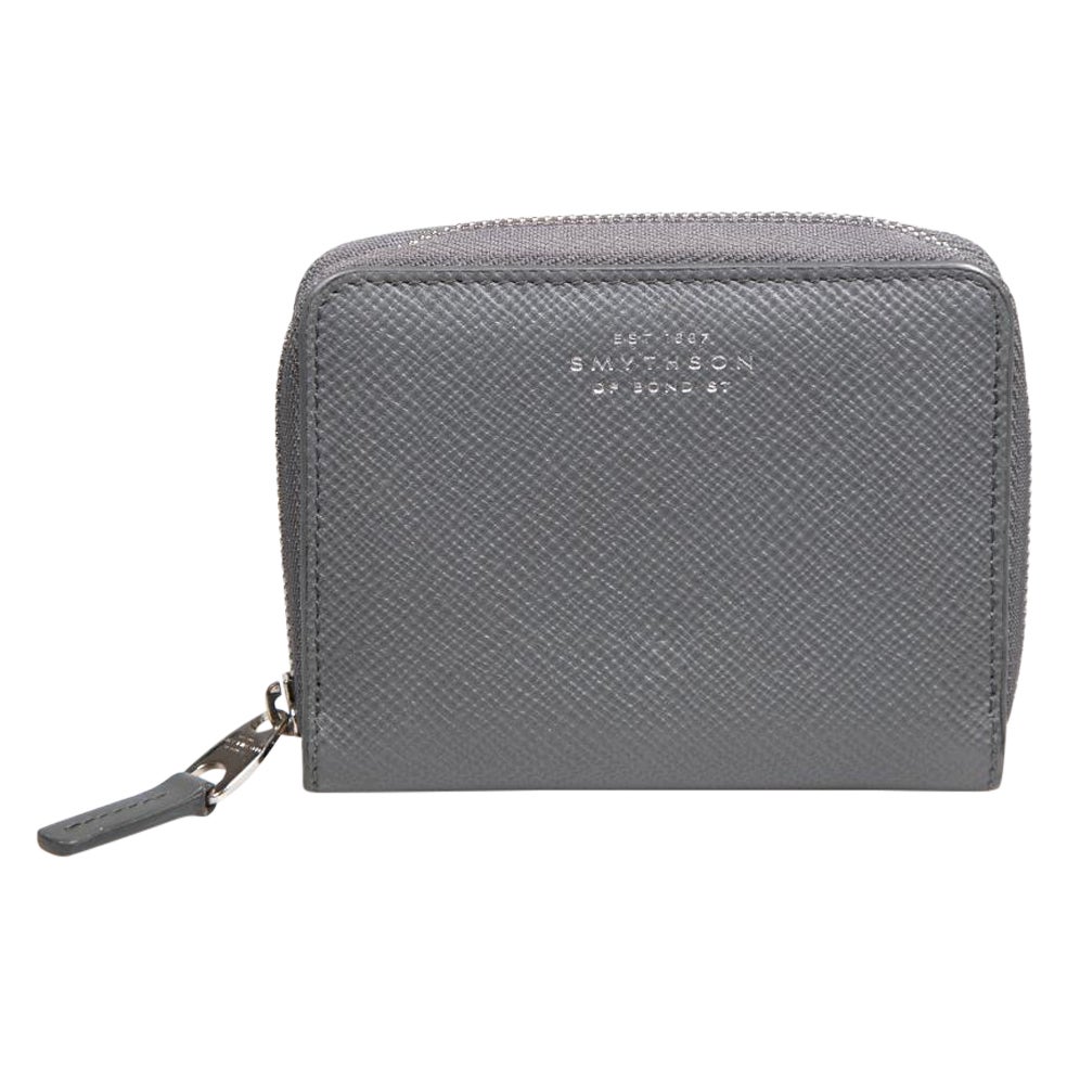 Smythson Grey Leather Zip Wallet For Sale