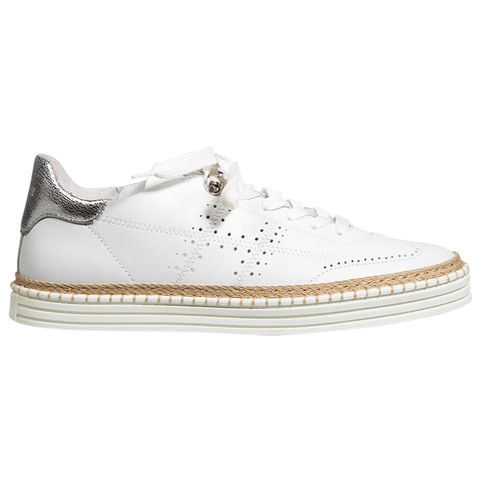 Hogan White Leather R260 Stitched Sole Perforated Trainers Size EU 40 For Sale