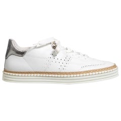 Used Hogan White Leather R260 Stitched Sole Perforated Trainers Size EU 40