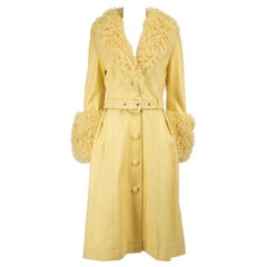 Used Saks Potts Yellow Leather Foxy Shearling Coat Size XS