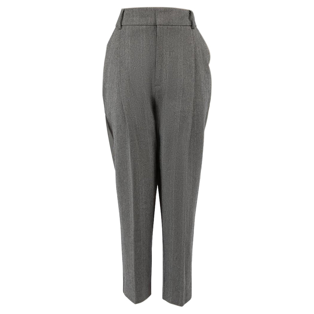 Anine Bing Grey Herringbone Tailored Trousers Size M For Sale