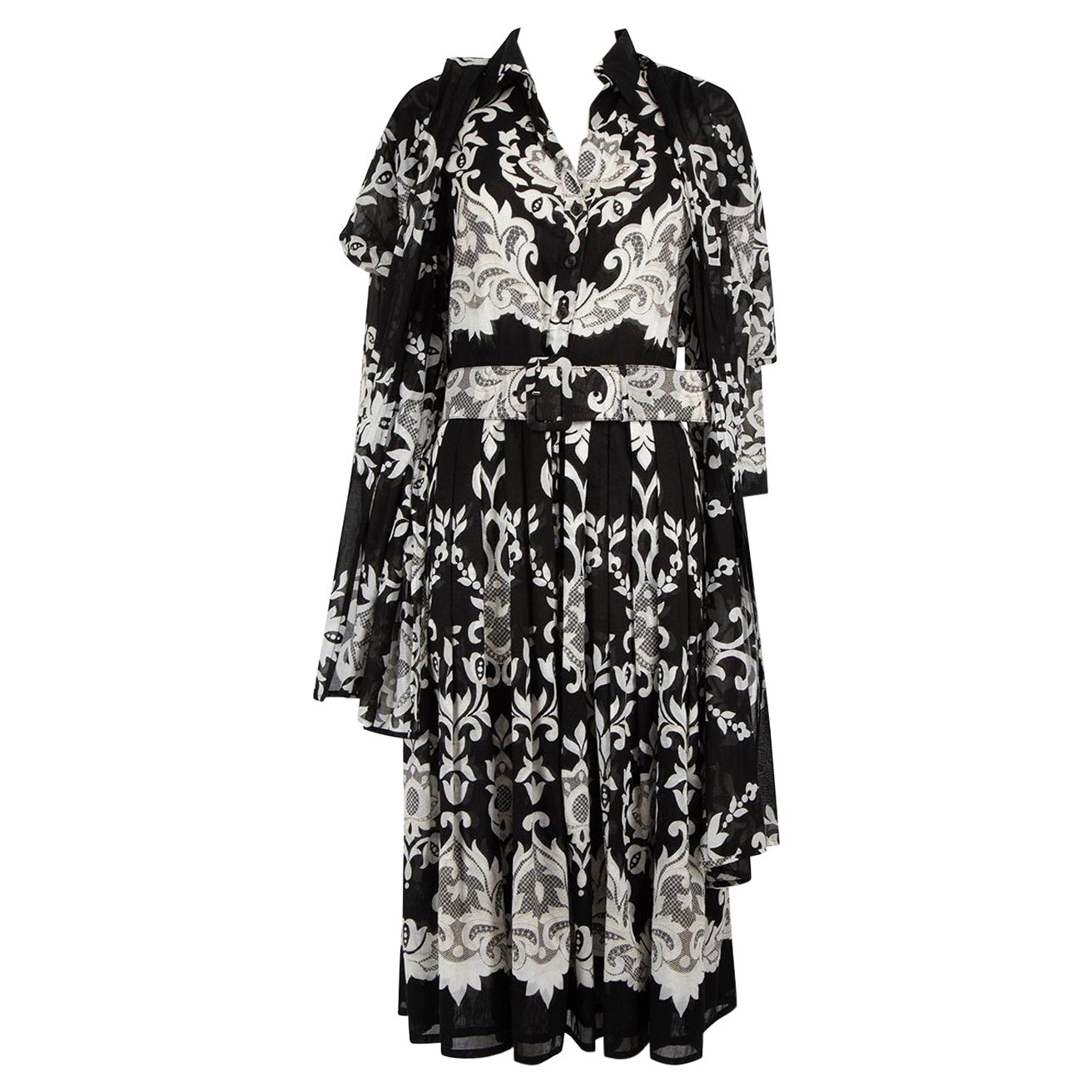 Samantha Sung Black Printed Belted Midi Dress Size S For Sale