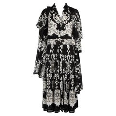 Samantha Sung Black Printed Belted Midi Dress Size S