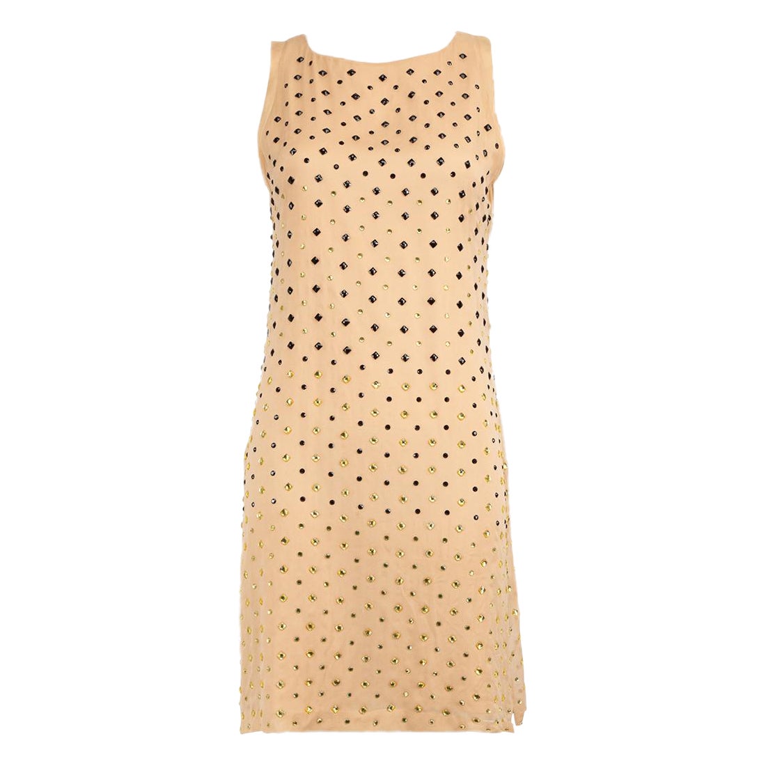 Diane Von Furstenberg Beige Silk Embellished Dress Size L For Sale