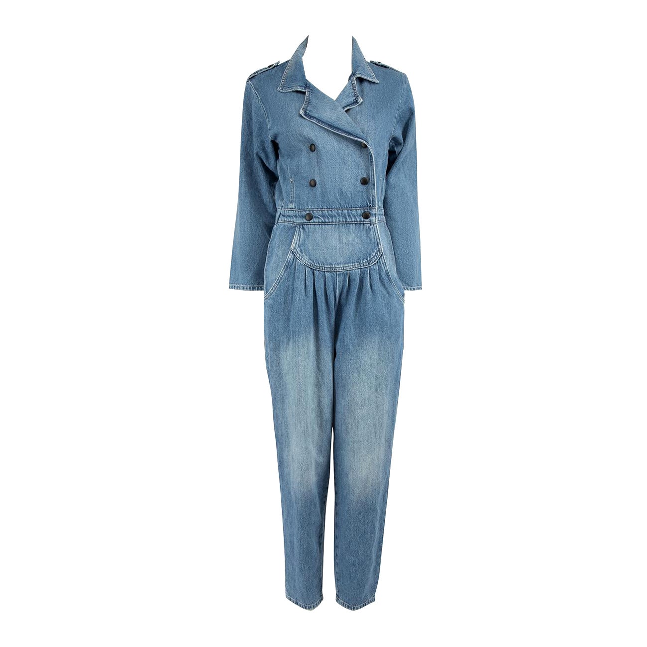 FRAME Blue Denim Double Breasted Jumpsuit Size S For Sale