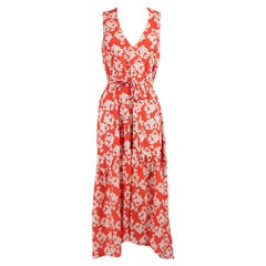 Used Borgo De Nor Red Floral Pattern Belted Midi Dress Size XS